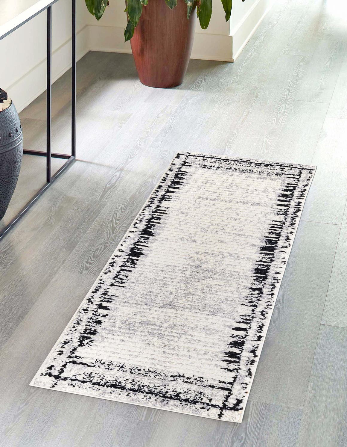 Black and White 2' 7 x 12' Tagine Runner Area Rug Durable 100% Polyester Modern Unique Easy Clean Carpet for Indoor Home Decor for Sale at Rug Engine