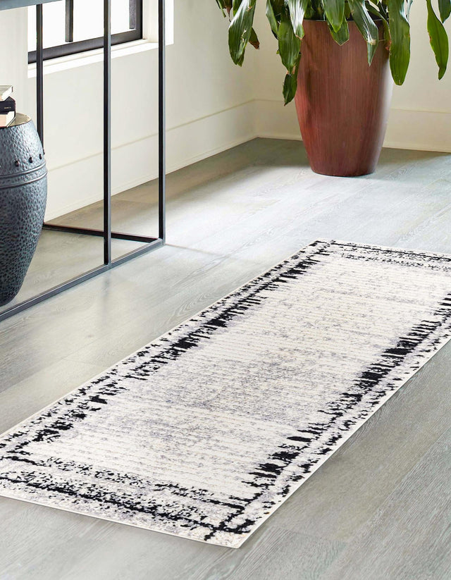 Black and White 2' x 6' Tagine Runner Area Rug Durable 100% Polyester Modern Unique Easy Clean Carpet for Indoor Home Decor for Sale at Rug Engine