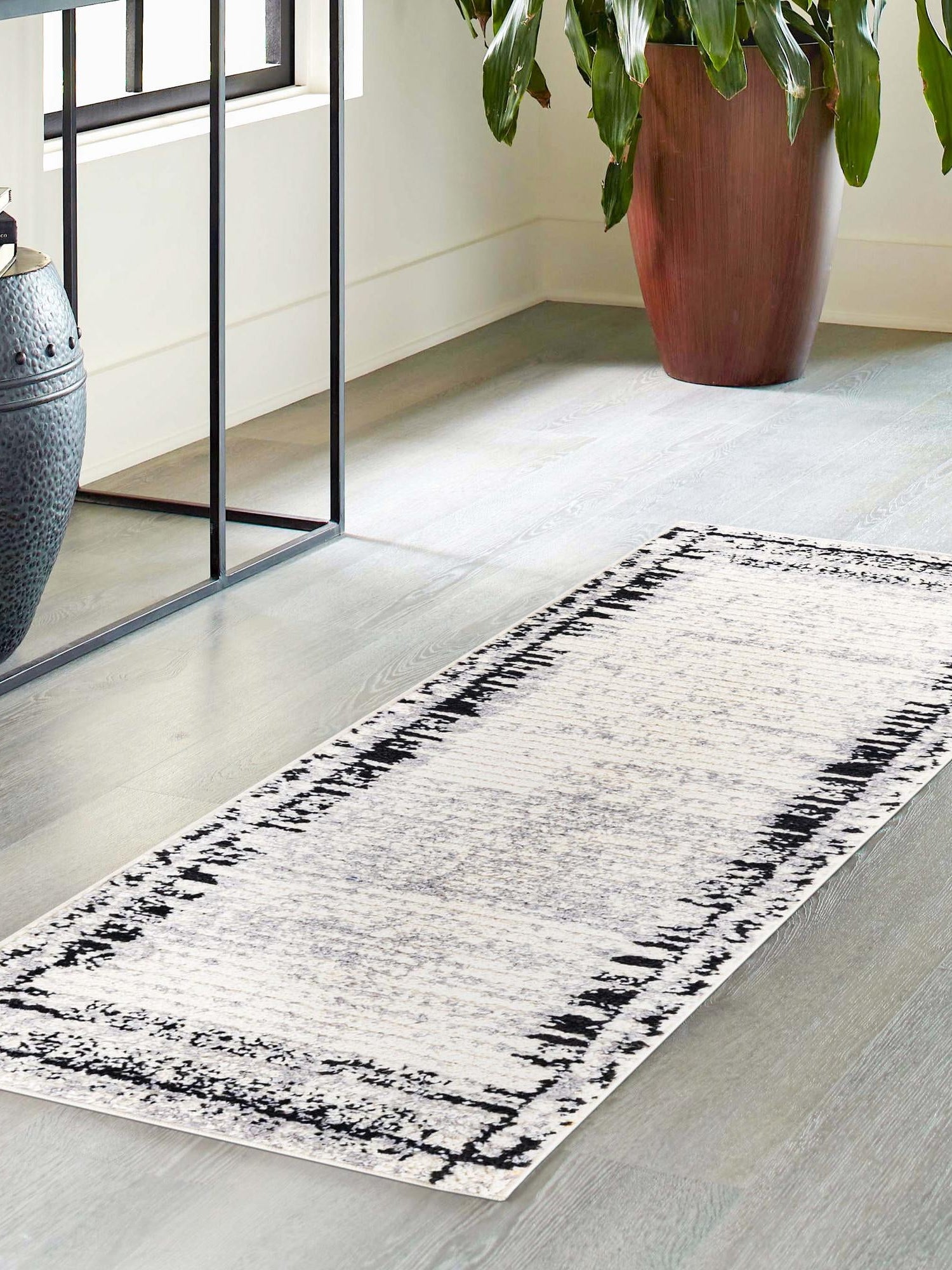 Black and White 2' x 7' 10 Tagine Runner Area Rug Durable 100% Polyester Modern Unique Easy Clean Carpet for Indoor Home Decor for Sale at Rug Engine