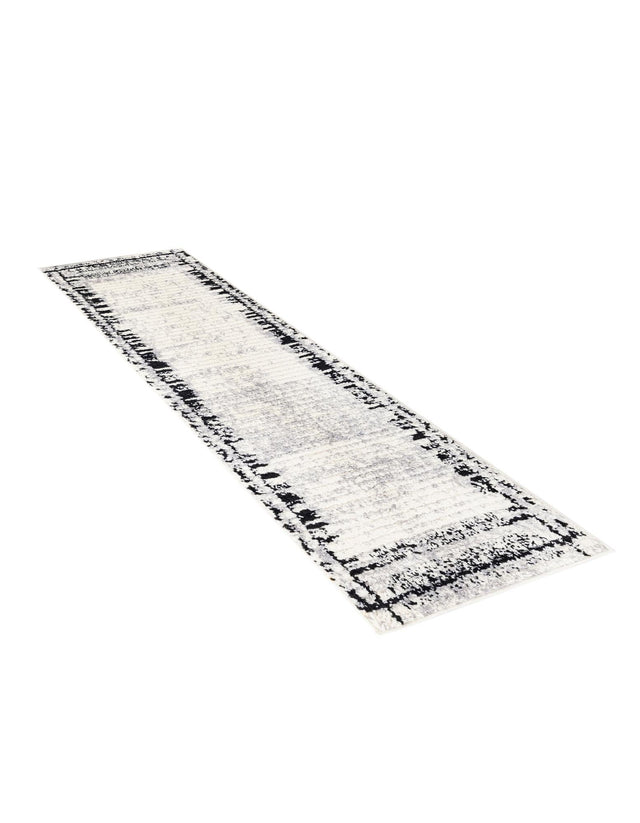 Black and White 2' x 6' Tagine Runner Area Rug Durable 100% Polyester Modern Unique Easy Clean Carpet for Indoor Home Decor for Sale at Rug Engine