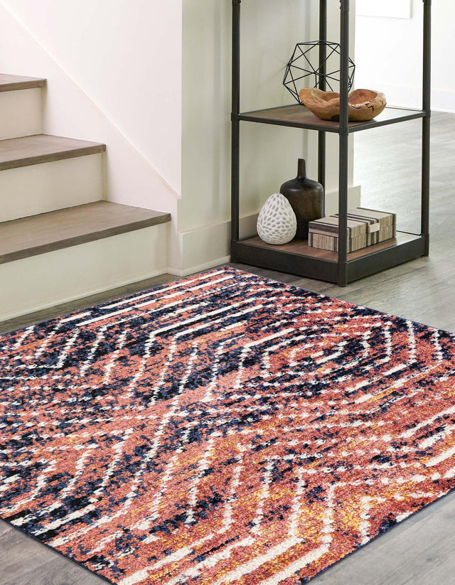 Rust Orange 5' 3 x 5' 3 Tagine Square Area Rug Durable 100% Polyester Modern Unique Easy Clean Carpet for Indoor Home Decor for Sale at Rug Engine