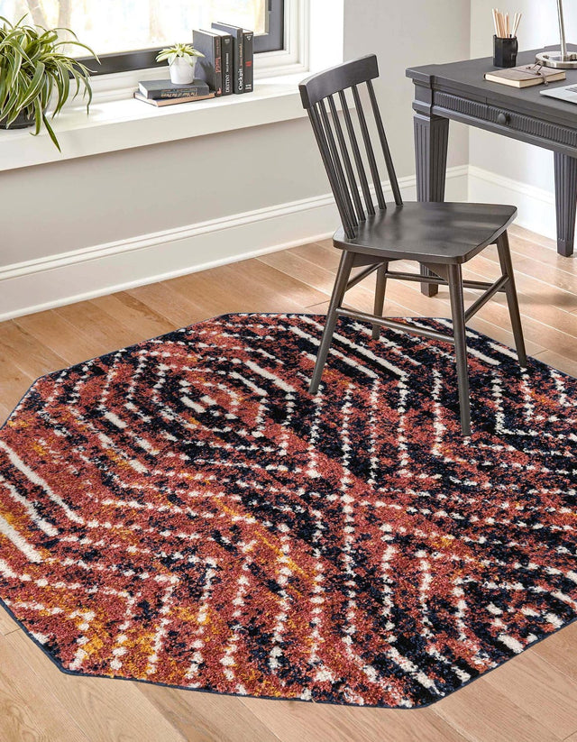 Rust Orange 7' 10 x 7' 10 Tagine Octagon Area Rug Durable 100% Polyester Modern Unique Easy Clean Carpet for Indoor Home Decor for Sale at Rug Engine