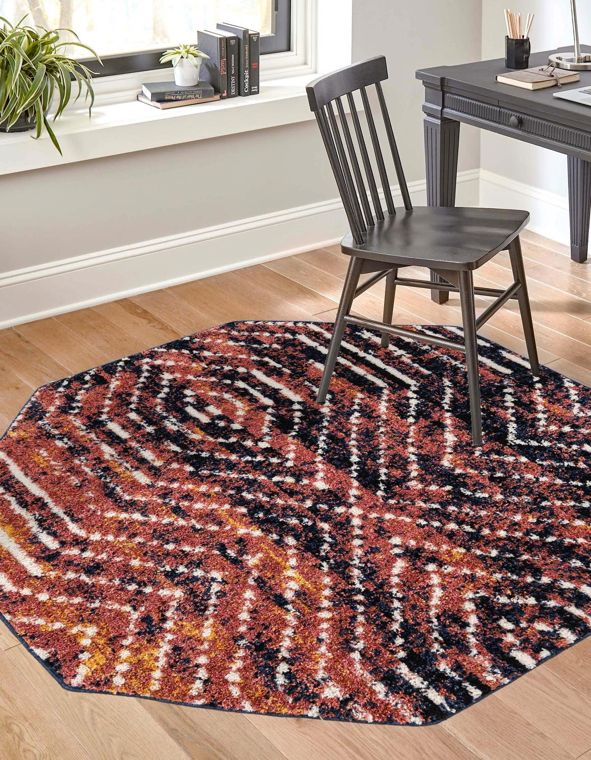 Rust Orange 5' 3 x 5' 3 Tagine Octagon Area Rug Durable 100% Polyester Modern Unique Easy Clean Carpet for Indoor Home Decor for Sale at Rug Engine