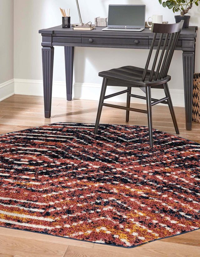 Rust Orange 5' 3 x 5' 3 Tagine Octagon Area Rug Durable 100% Polyester Modern Unique Easy Clean Carpet for Indoor Home Decor for Sale at Rug Engine