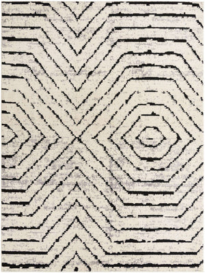 Black and White 9' 10 x 13' Tagine Rectangle Area Rug Durable 100% Polyester Modern Unique Easy Clean Carpet for Indoor Home Decor for Sale at Rug Engine