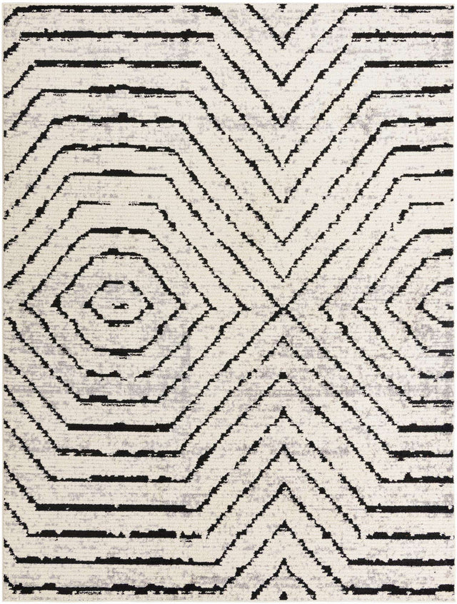 Black and White 9' x 12' Tagine Rectangle Area Rug Durable 100% Polyester Modern Unique Easy Clean Carpet for Indoor Home Decor for Sale at Rug Engine