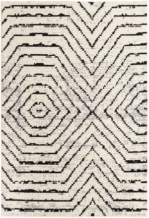 Black and White 6' x 9' Tagine Rectangle Area Rug Durable 100% Polyester Modern Unique Easy Clean Carpet for Indoor Home Decor for Sale at Rug Engine