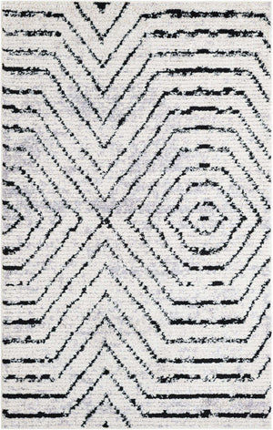Black and White 5' 3 x 8' Tagine Rectangle Area Rug Durable 100% Polyester Modern Unique Easy Clean Carpet for Indoor Home Decor for Sale at Rug Engine