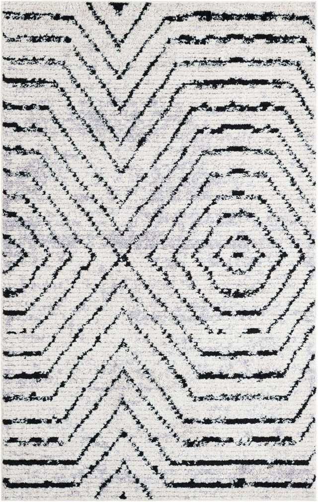 Black and White 5' 3 x 8' Tagine Rectangle Area Rug Durable 100% Polyester Modern Unique Easy Clean Carpet for Indoor Home Decor for Sale at Rug Engine
