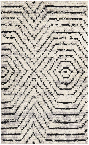 Black and White 3' 3 x 5' 3 Tagine Rectangle Area Rug Durable 100% Polyester Modern Unique Easy Clean Carpet for Indoor Home Decor for Sale at Rug Engine
