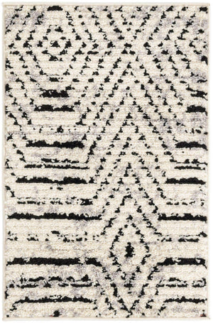 Black and White 2' x 3' Tagine Rectangle Area Rug Durable 100% Polyester Modern Unique Easy Clean Carpet for Indoor Home Decor for Sale at Rug Engine