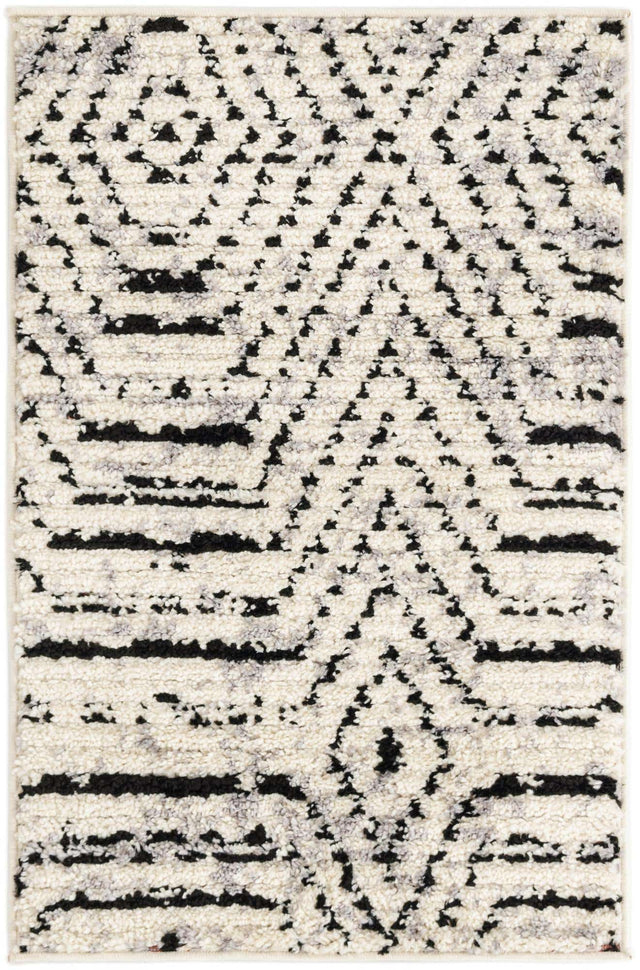 Black and White 2' x 3' Tagine Rectangle Area Rug Durable 100% Polyester Modern Unique Easy Clean Carpet for Indoor Home Decor for Sale at Rug Engine