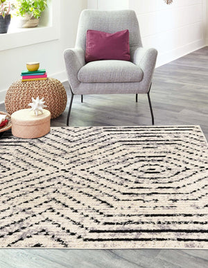 Black and White 7' 10 x 7' 10 Tagine Square Area Rug Durable 100% Polyester Modern Unique Easy Clean Carpet for Indoor Home Decor for Sale at Rug Engine
