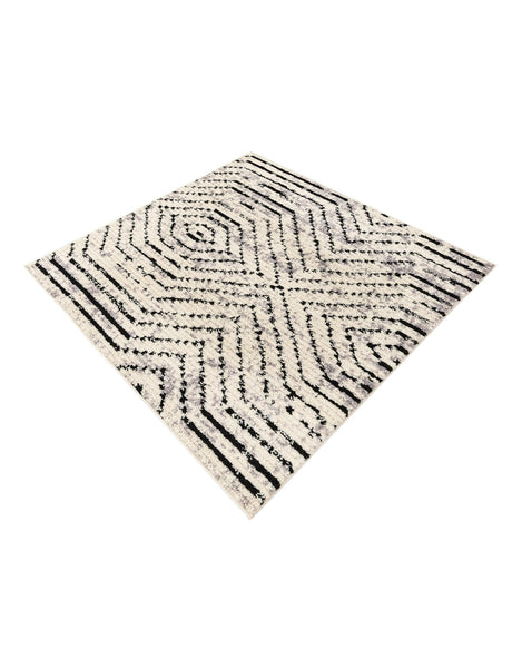 Black and White 5' 3 x 5' 3 Tagine Square Area Rug Durable 100% Polyester Modern Unique Easy Clean Carpet for Indoor Home Decor for Sale at Rug Engine