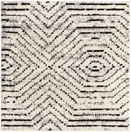 Black and White 5' 3 x 5' 3 Tagine Square Area Rug Durable 100% Polyester Modern Unique Easy Clean Carpet for Indoor Home Decor for Sale at Rug Engine