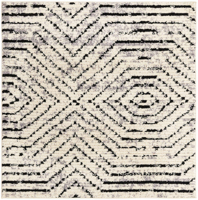 Black and White 5' 3 x 5' 3 Tagine Square Area Rug Durable 100% Polyester Modern Unique Easy Clean Carpet for Indoor Home Decor for Sale at Rug Engine