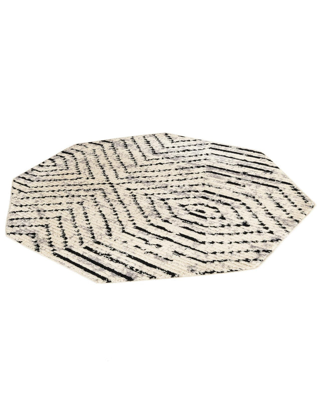 Black and White 5' 3 x 5' 3 Tagine Octagon Area Rug Durable 100% Polyester Modern Unique Easy Clean Carpet for Indoor Home Decor for Sale at Rug Engine