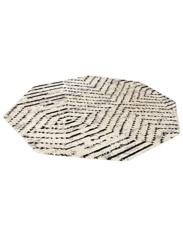 Black and White 5' 3 x 5' 3 Tagine Octagon Area Rug Durable 100% Polyester Modern Unique Easy Clean Carpet for Indoor Home Decor for Sale at Rug Engine
