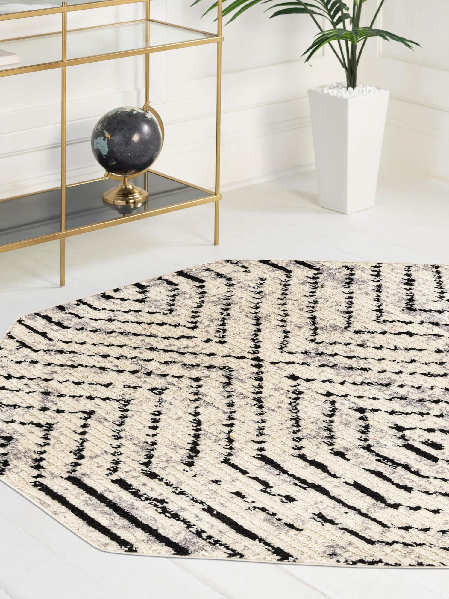 Black and White 7' 10 x 7' 10 Tagine Octagon Area Rug Durable 100% Polyester Modern Unique Easy Clean Carpet for Indoor Home Decor for Sale at Rug Engine