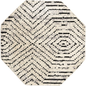 Black and White 5' 3 x 5' 3 Tagine Octagon Area Rug Durable 100% Polyester Modern Unique Easy Clean Carpet for Indoor Home Decor for Sale at Rug Engine
