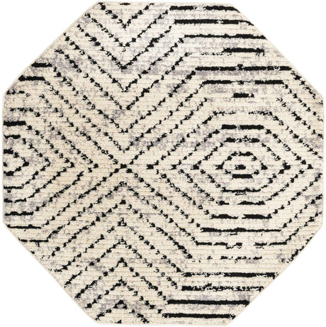 Black and White 5' 3 x 5' 3 Tagine Octagon Area Rug Durable 100% Polyester Modern Unique Easy Clean Carpet for Indoor Home Decor for Sale at Rug Engine