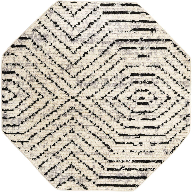 Black and White 5' 3 x 5' 3 Tagine Octagon Area Rug Durable 100% Polyester Modern Unique Easy Clean Carpet for Indoor Home Decor for Sale at Rug Engine