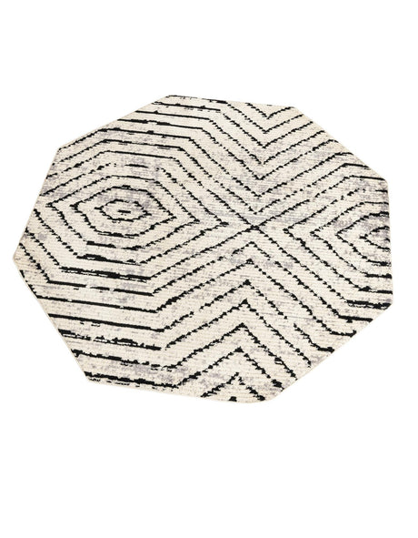 Black and White 7' 10 x 7' 10 Tagine Octagon Area Rug Durable 100% Polyester Modern Unique Easy Clean Carpet for Indoor Home Decor for Sale at Rug Engine