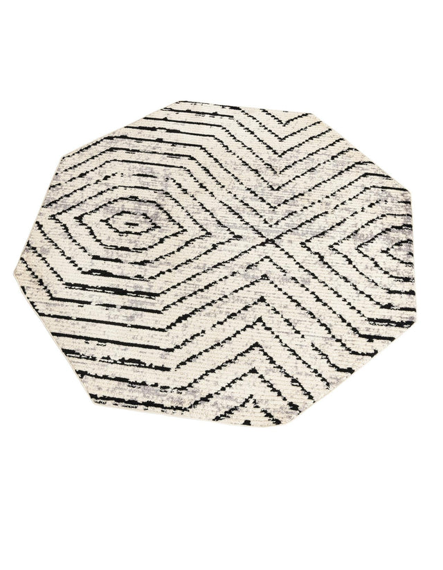 Black and White 7' 10 x 7' 10 Tagine Octagon Area Rug Durable 100% Polyester Modern Unique Easy Clean Carpet for Indoor Home Decor for Sale at Rug Engine