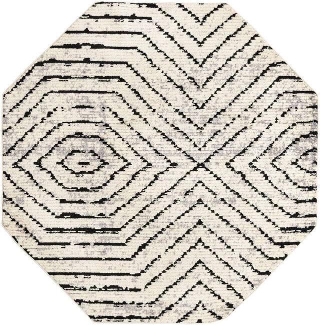 Black and White 7' 10 x 7' 10 Tagine Octagon Area Rug Durable 100% Polyester Modern Unique Easy Clean Carpet for Indoor Home Decor for Sale at Rug Engine