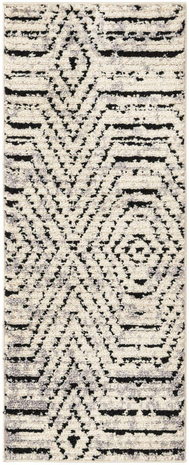 Black and White 2' x 5' Tagine Runner Area Rug Durable 100% Polyester Modern Unique Easy Clean Carpet for Indoor Home Decor for Sale at Rug Engine