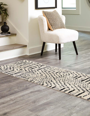 Black and White 2' 7 x 12' Tagine Runner Area Rug Durable 100% Polyester Modern Unique Easy Clean Carpet for Indoor Home Decor for Sale at Rug Engine