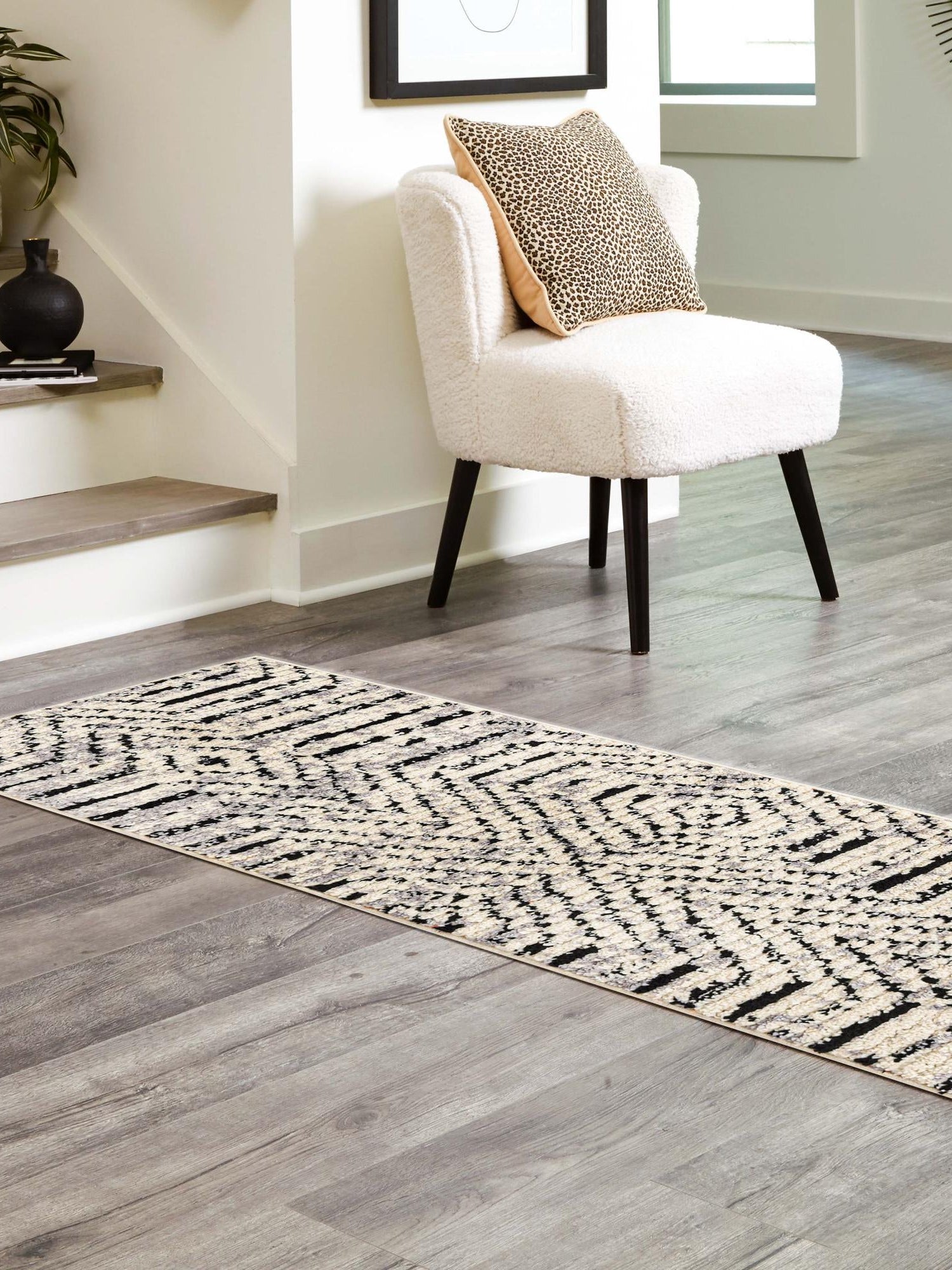 Black and White 2' x 7' 10 Tagine Runner Area Rug Durable 100% Polyester Modern Unique Easy Clean Carpet for Indoor Home Decor for Sale at Rug Engine