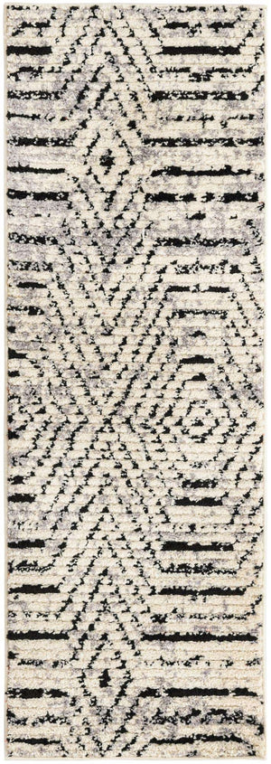 Black and White 2' x 6' Tagine Runner Area Rug Durable 100% Polyester Modern Unique Easy Clean Carpet for Indoor Home Decor for Sale at Rug Engine