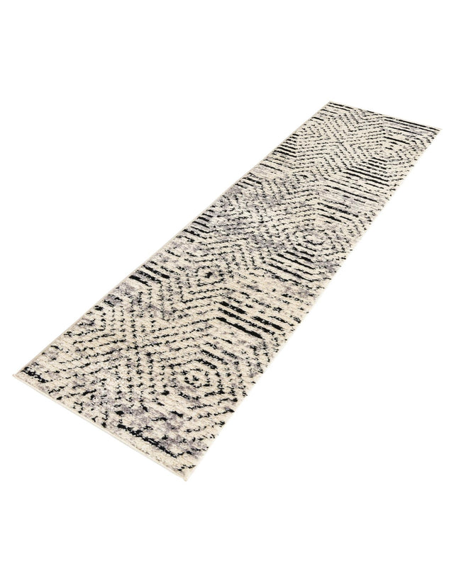 Black and White 2' x 10' Tagine Runner Area Rug Durable 100% Polyester Modern Unique Easy Clean Carpet for Indoor Home Decor for Sale at Rug Engine