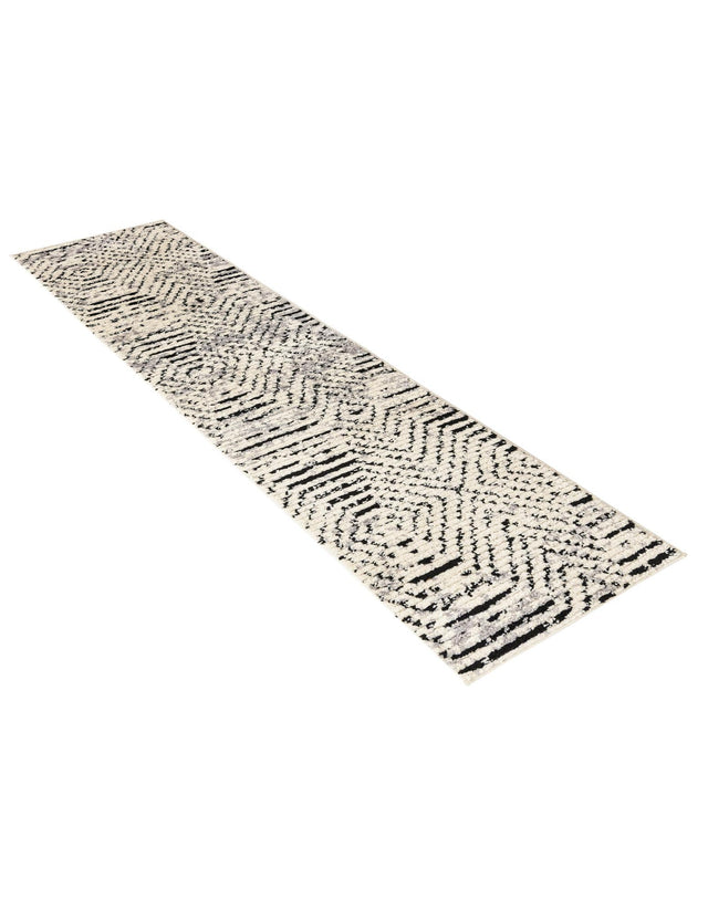 Black and White 2' x 10' Tagine Runner Area Rug Durable 100% Polyester Modern Unique Easy Clean Carpet for Indoor Home Decor for Sale at Rug Engine