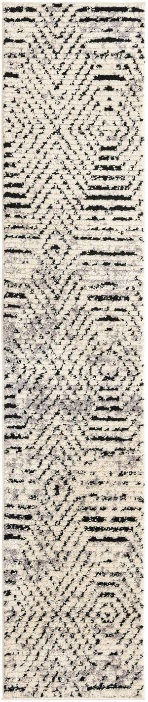 Black and White 2' x 10' Tagine Runner Area Rug Durable 100% Polyester Modern Unique Easy Clean Carpet for Indoor Home Decor for Sale at Rug Engine