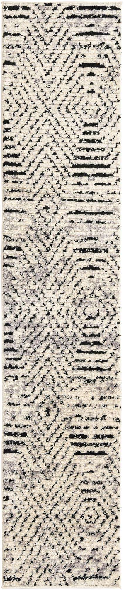 Black and White 2' x 10' Tagine Runner Area Rug Durable 100% Polyester Modern Unique Easy Clean Carpet for Indoor Home Decor for Sale at Rug Engine