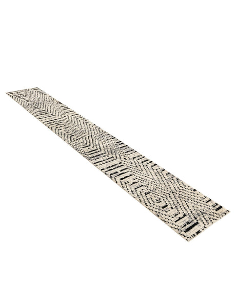 Black and White 2' 7 x 12' Tagine Runner Area Rug Durable 100% Polyester Modern Unique Easy Clean Carpet for Indoor Home Decor for Sale at Rug Engine