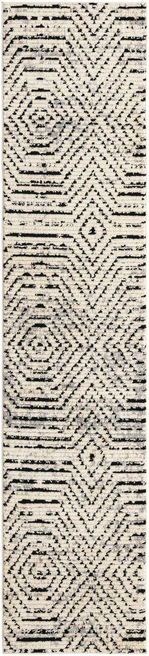 Black and White 2' 7 x 12' Tagine Runner Area Rug Durable 100% Polyester Modern Unique Easy Clean Carpet for Indoor Home Decor for Sale at Rug Engine