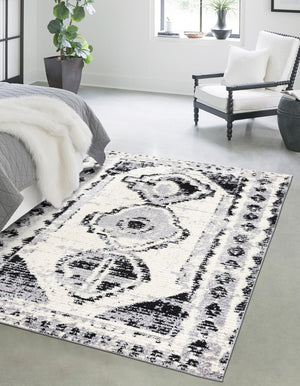 Black and White 3' 3 x 5' 3 Tagine Rectangle Area Rug Durable 100% Polyester Modern Unique Easy Clean Carpet for Indoor Home Decor for Sale at Rug Engine