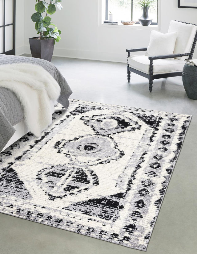 Black and White 3' 3 x 5' 3 Tagine Rectangle Area Rug Durable 100% Polyester Modern Unique Easy Clean Carpet for Indoor Home Decor for Sale at Rug Engine