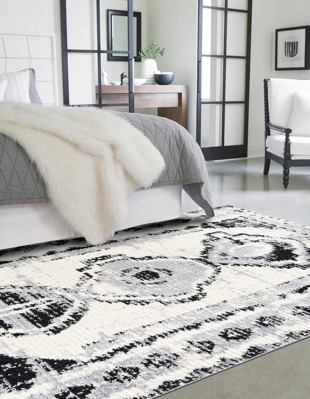 Black and White 3' 3 x 5' 3 Tagine Rectangle Area Rug Durable 100% Polyester Modern Unique Easy Clean Carpet for Indoor Home Decor for Sale at Rug Engine