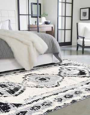 Black and White 5' 3 x 8' Tagine Rectangle Area Rug Durable 100% Polyester Modern Unique Easy Clean Carpet for Indoor Home Decor for Sale at Rug Engine