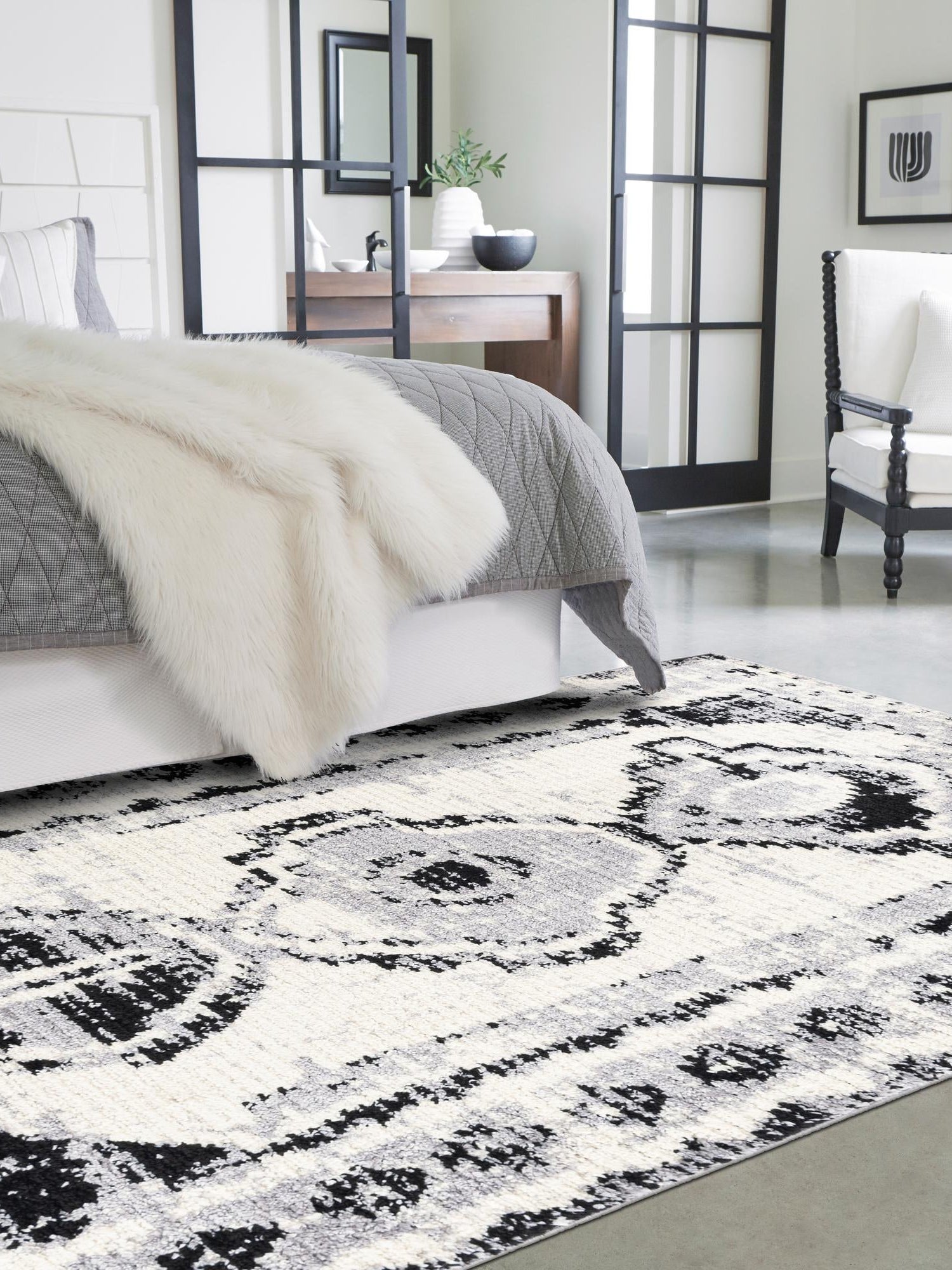 Black and White 6' x 9' Tagine Rectangle Area Rug Durable 100% Polyester Modern Unique Easy Clean Carpet for Indoor Home Decor for Sale at Rug Engine