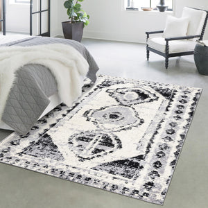 Black and White 9' x 12' Tagine Rectangle Area Rug Durable 100% Polyester Modern Unique Easy Clean Carpet for Indoor Home Decor for Sale at Rug Engine