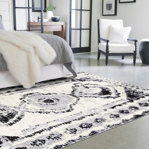 Black and White 3' 3 x 5' 3 Tagine Rectangle Area Rug Durable 100% Polyester Modern Unique Easy Clean Carpet for Indoor Home Decor for Sale at Rug Engine