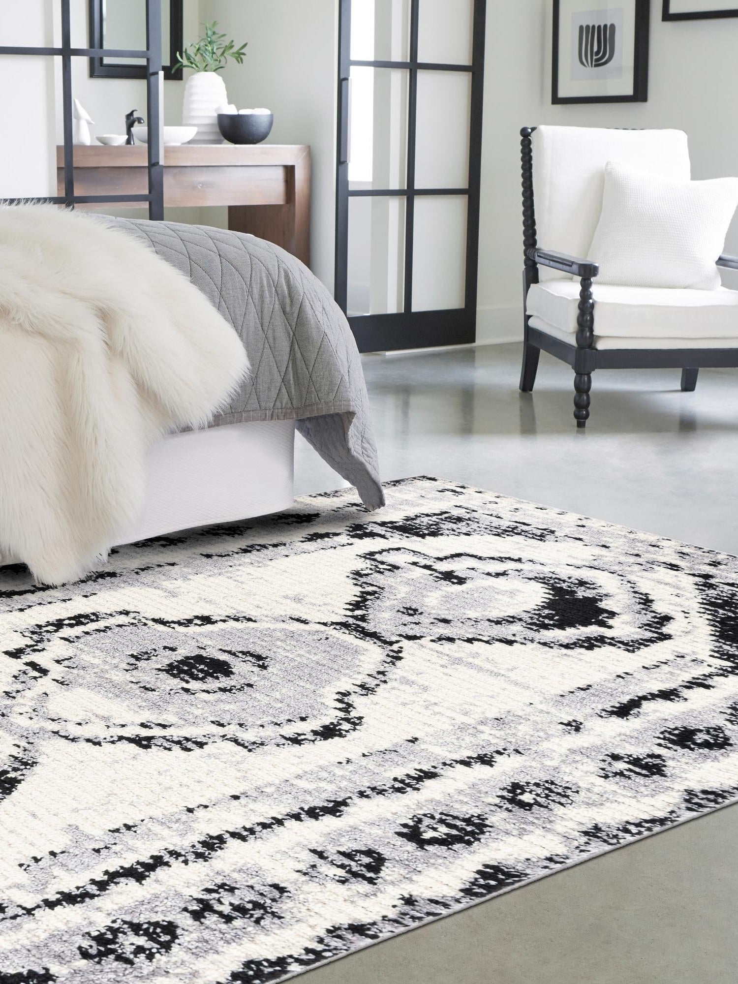 Black and White 4' x 6' Tagine Rectangle Area Rug Durable 100% Polyester Modern Unique Easy Clean Carpet for Indoor Home Decor for Sale at Rug Engine
