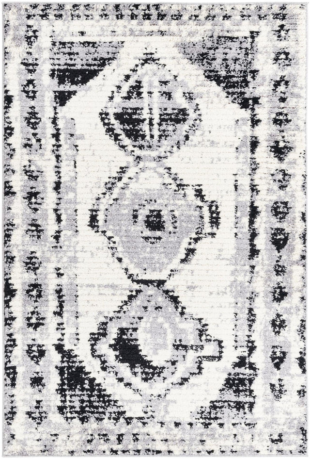 Black and White 4' x 6' Tagine Rectangle Area Rug Durable 100% Polyester Modern Unique Easy Clean Carpet for Indoor Home Decor for Sale at Rug Engine