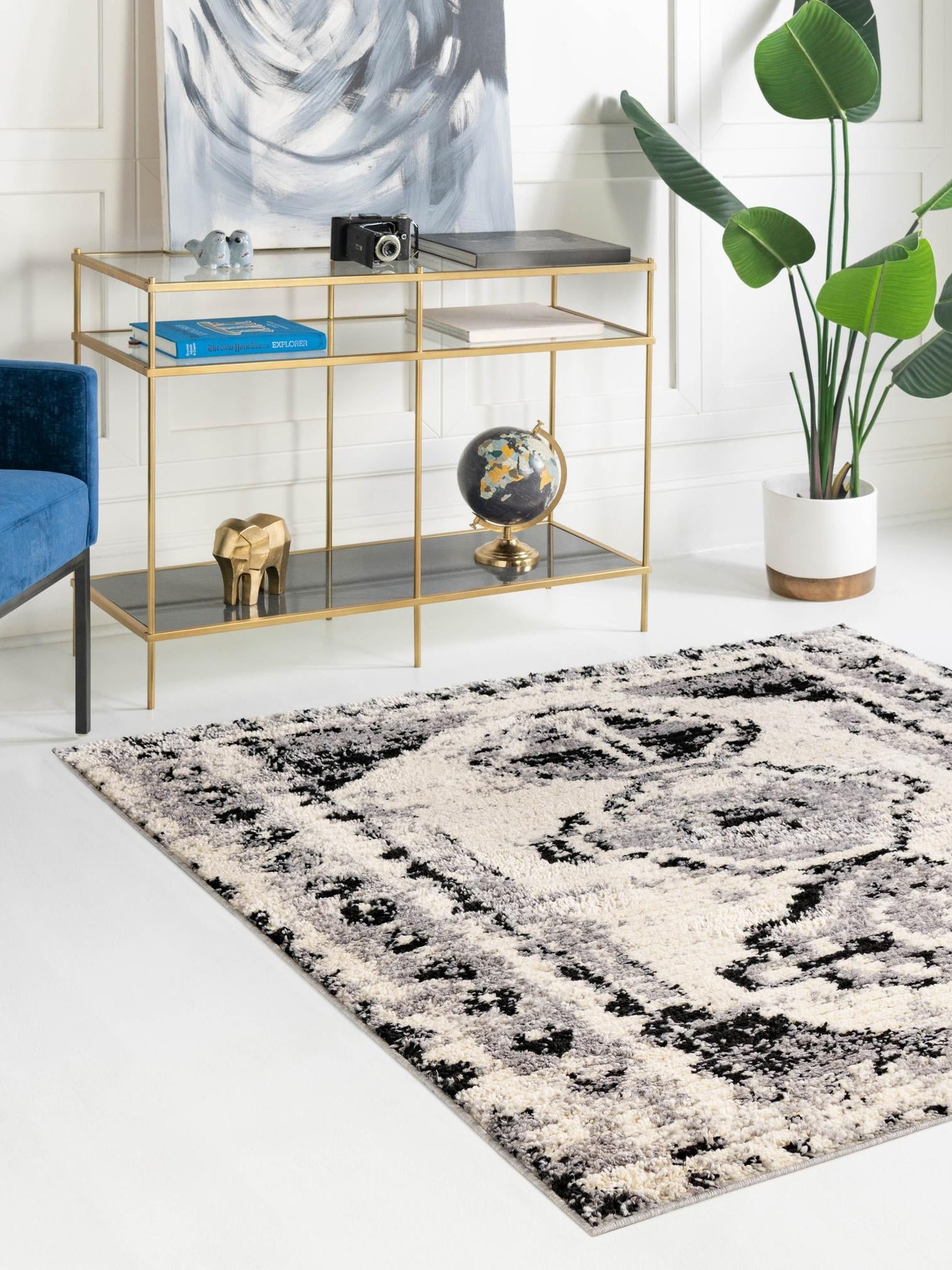 Black and White 5' 3 x 5' 3 Tagine Square Area Rug Durable 100% Polyester Modern Unique Easy Clean Carpet for Indoor Home Decor for Sale at Rug Engine