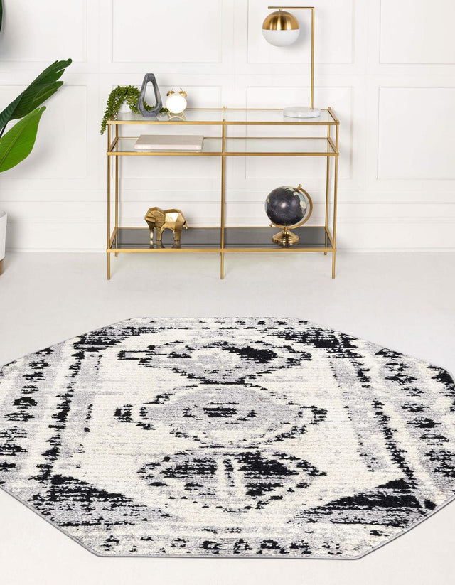 Black and White 5' 3 x 5' 3 Tagine Octagon Area Rug Durable 100% Polyester Modern Unique Easy Clean Carpet for Indoor Home Decor for Sale at Rug Engine